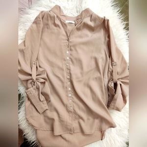 Mandarin collar shirt in greige